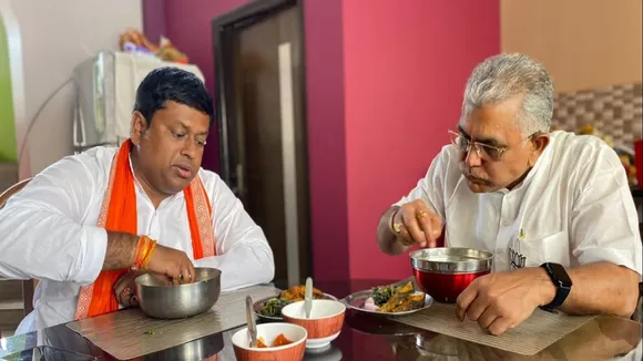 Dilip Ghosh Sukanta Majumdars picture of eating Panta Bhaat is viral