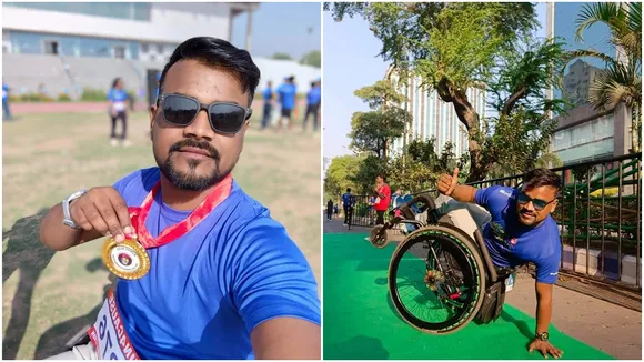 success story, specially abled youth running on marathon, wheel chair marathon