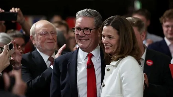 Keir Starmer, leader of Britain's Labour Party and his wife Victoria Starmer attend a reception to celebrate Starmer's win in the election, at Tate Modern, in London