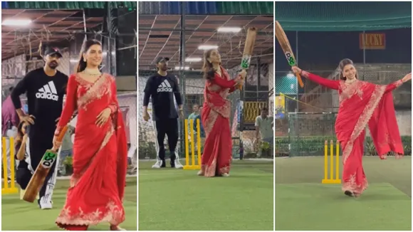 Rukmini moitra shared a video where she playing cricket in a saree with dev