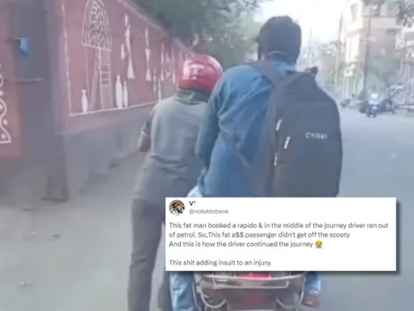 WATCH | Rapido driver forced to push scooty with passenger seated as vehicle ran out of petrol
