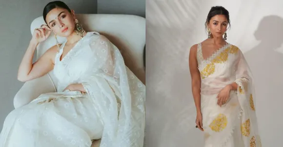 The White Vibe! Sarees Worn By Alia Bhatt for promotions of Gangubai Kathiawadi!