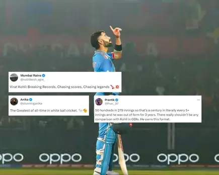 'Koi nahi hai takkar me' - Fans praise Virat Kohli for his 50th ODI Century, scores 117 vs New Zealand in CWC23 Semifinal