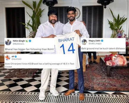 'Bhai ground mai be kuch talent dikha' - Fans react as KS Bharat gifts his Test shirt to Superstar Chiranjeevi