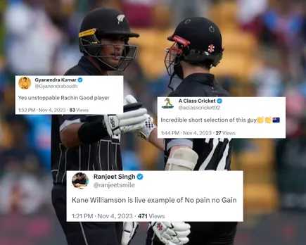 'Kya khele hain dono'- Fans react as Rachin Ravindra and Kane Williamson help New Zealand post highest total in ODI World Cup 2023