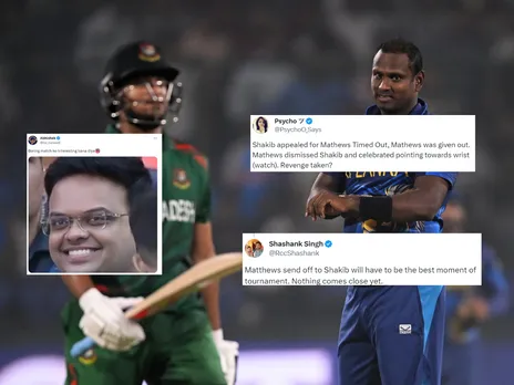 'Jee bhar ke lado' - Fans react as Angelo Mathews gives send off to Shakib Al Hasan in ODI World Cup 2023