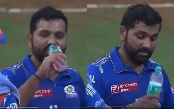 'Ae vedya bottla ka dhakkan nikalke na' - Fans react as Rohit Sharma forgets to open bottle cap before drinking water during MI vs SRH