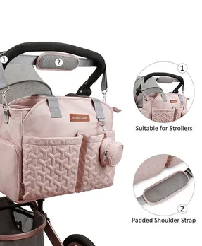 Little Story Quilted Diaper Bag with Pacifier Pouch - Pink