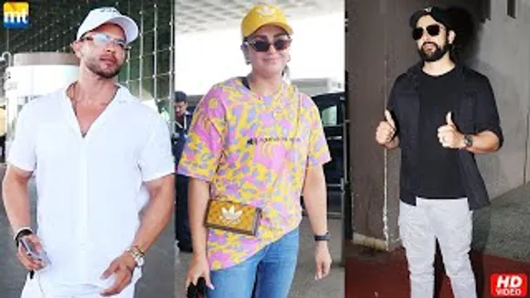 Huma Qureshi In Oversized T-shirt. Special Ops 1.5 Fame Aftab Shivdasani And Fitness Icon Sahil Khan At Airport