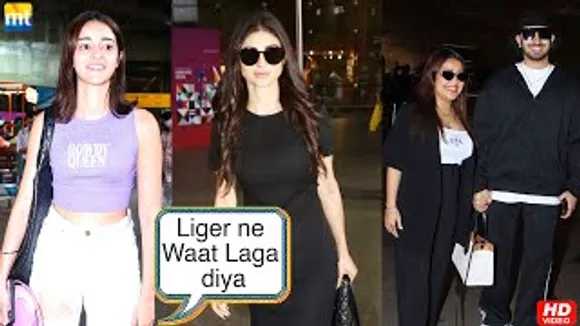 Liger Actress Ananya Panday's ROWDY QUEEN t-shirt, Mouni Roy in black, Neha Kakkar With Rohanpreet At Airport