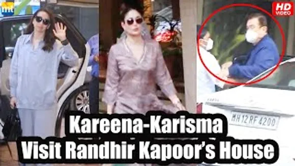 Randhir Kapoor Walks with Support, Kareena Kapoor & Karisma Kapoor come to visit him