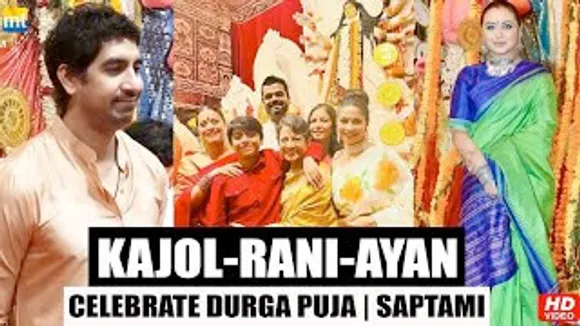 Kajol with Son Yug, Rani Mukerji, 400 Cr Brahmastra Director Ayan Mukerji celebrate Durga Puja