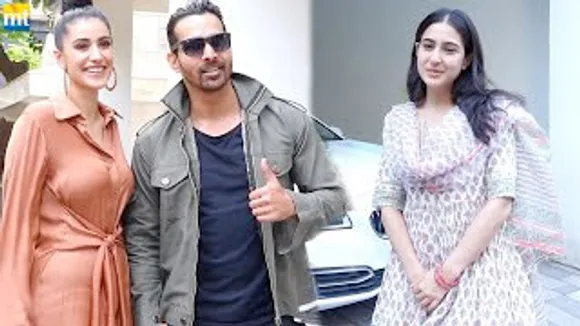 Sara Ali Khan at T-series to discuss new film, Harshvardhan Rane & Sonia Rathee for Tara Vs Bilal Promotion