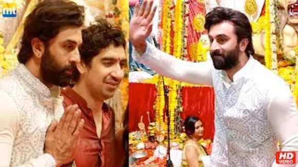 Brahmastra trio Ranbir Kapoor, Mouni Roy & Ayan Mukerji seek blessings of Durga Maa on Ashtami