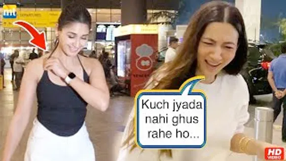 'Kuch Zyada Nahi Ghus Rahe Ho? - Gauahar Khan, Nikita Dutta adjusts her top, Jasmin Bhasin, Nushrratt Bharuccha And Neeti Mohan At Airport