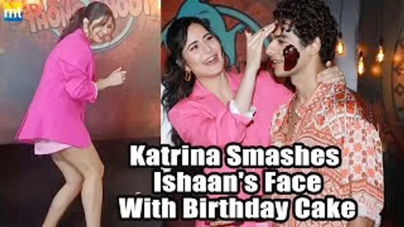 Katrina Kaif puts Cake on His Phone Bhoot Co-Star Ishaan Khatter's face on his Birthday With Siddhant Chaturvedi