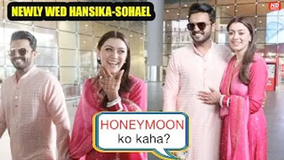 NEWLY WED Hansika Motwani & Sohael Khaturiya FIRST Appearance | Blushes when asks for Honeymoon