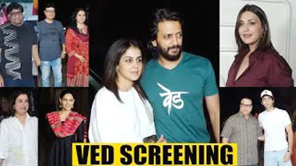 Riteish Deshmukh, Genelia Deshmukh, Sonali Bendre, Ramesh Taurani, Sachin Pilgaonkar And Others At 'Ved' Screening