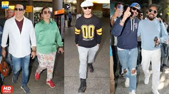 Comedy King Govinda with his wife Sunita; Action Man Vidyut Jammwal; Mika Singh With Aparshakti Khuranan at airport