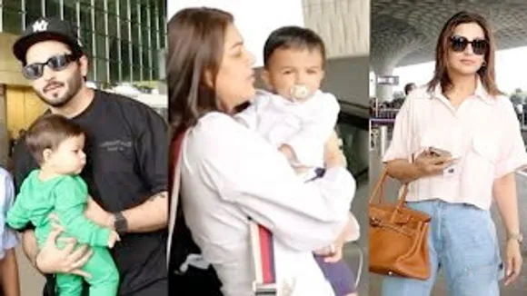 Dheeraj Dhoopar with his son, Kajal Aggarwal with her Son Neil and Sonali Bendre at airport