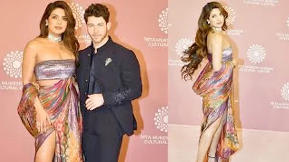 Power couple Priyanka Chopra and Nick Jonas on the NMACC pink carpet