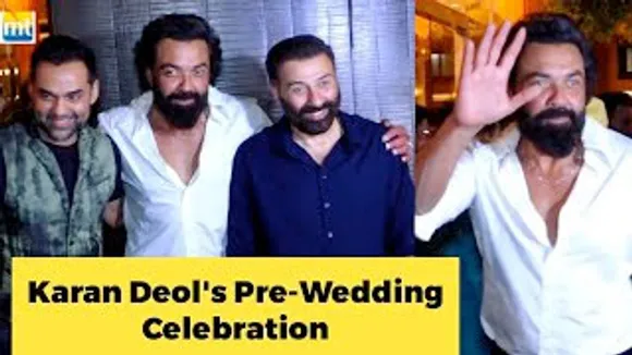 DAARU Chahiye? Sunny Deol jokes with Paps, Bobby Deol, Abhay Deol & Others At Karan Deol's Pre-Wedding Bash