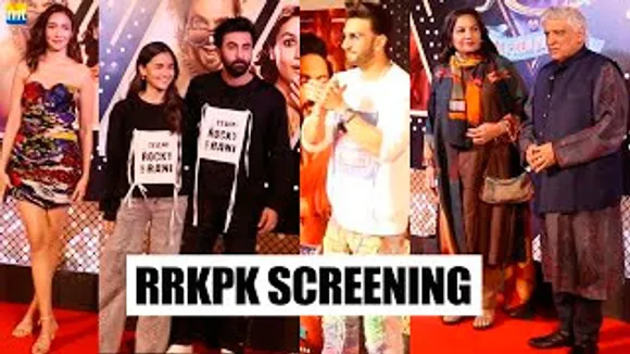 Alia Bhatt-Ranbir Kapoor in Matching T-shirt, Ranveer Singh, Shabana Azmi-Javed Akhtar And Others At Rocky Aur Rani Kii Prem Kahaani Screening