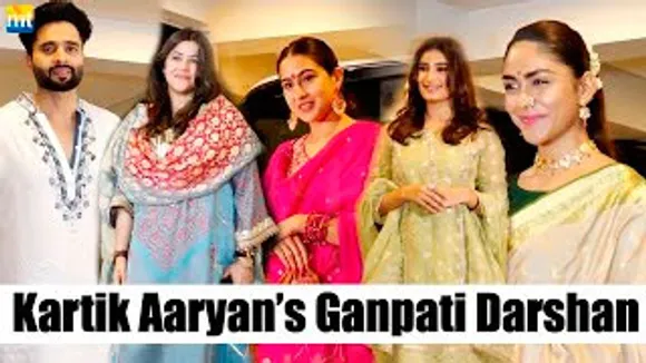 Sara Ali Khan, Mrunal Thakur, Rasha Thadani And Others At Kartik Aaryan's House For Ganesh Darshan