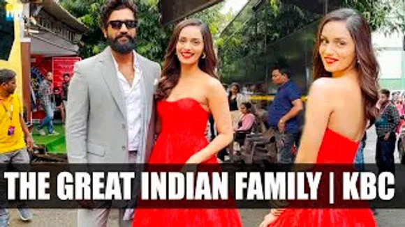 Vicky Kaushal With Beard & Manushi Chhillar Looks Red Wine During The Great Indian Family Promotions On KBC Sets