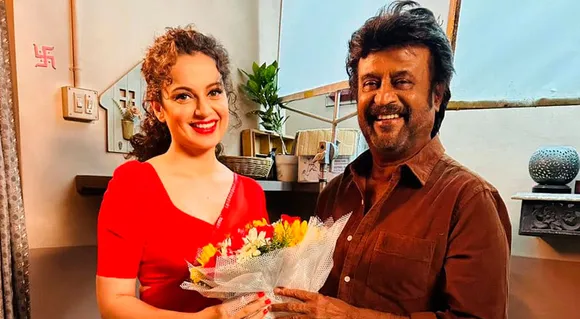 Superstar Rajinikanth Paid A Surprise Visit to Kangana Ranaut On The Sets Of Her Next Co-Starring R. Madhavan