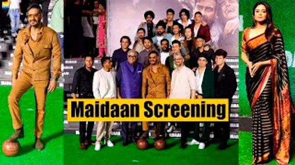 Ajay Devgn With Football Team, Priyamani, Amit Sharma, Boney Kapoor & Others At Maidaan Screening