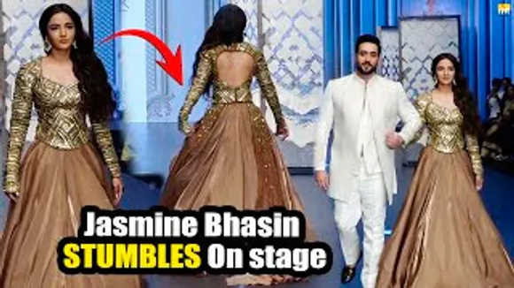 Jasmin Bhasin STUMBLES On Stage While Walking Ramp During Bombay Times Fashion Show 2024