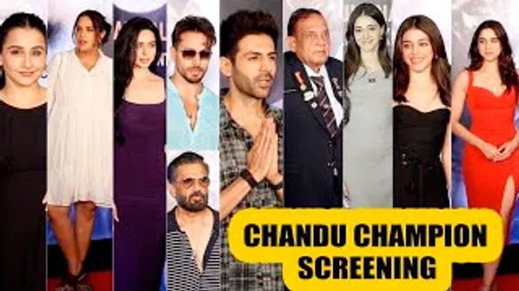 Chandu Champion Screening: Reel & Real Chandu Champion Kartik Aaryan-Murlikant Petkar, Ananya Panday, Sharvari Wagh & Others