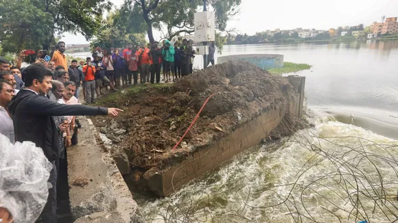 Tamil Nadu Deputy Chief Minister Udhayanidhi Stalin inspects an area affected by heavy rainfall, in Chennai.