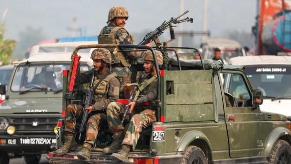 Army personnel keep vigil near the site after terrorists fired at an ambulance that was part of an Army convoy passing through a village near the Line of Control (LoC) in J&K's Akhnoor sector, in Jammu, Monday, Oct 28, 2024.