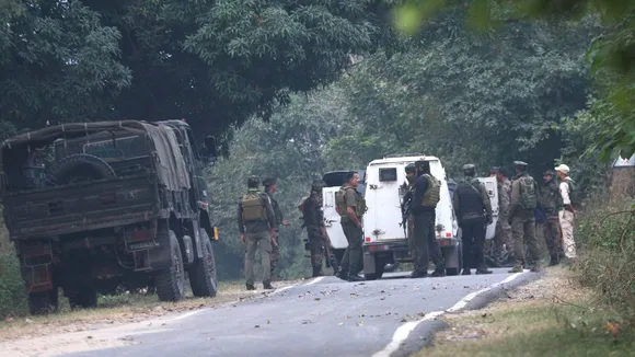 Army jawans near the site of the encounter between security forces and terrorists on the second day after terrorists fired at an ambulance that was part of an Army convoy, in Akhnoor sector of Jammu and Kashmir, Tuesday, Oct. 29, 2024.