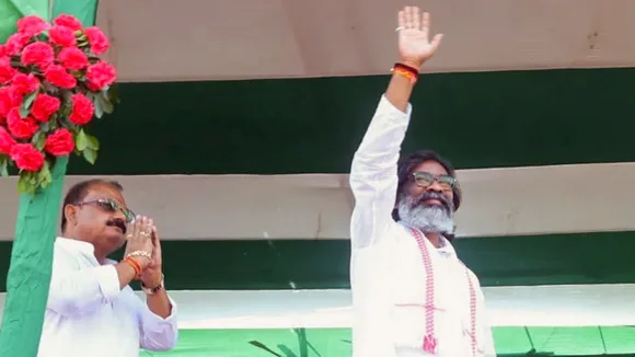 Jharkhand Chief Minister Hemant Soren during a public meeting for State Assembly elections, in Gumla district, Jharkhand, Sunday, Nov. 3, 2024