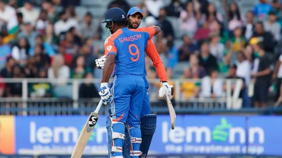  Sanju Samson hugs Tilak Varma as both players hit centuries against South Africa in fourth T20I on Friday, November 15, 2024