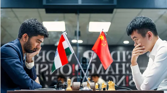 India's D Gukesh plays against Ding Liren of China at the FIDE World Championship 2024, in Singapore