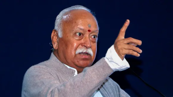 RSS chief Mohan Bhagwat speaks during the 'Kathale Kulsammelan' programme, in Nagpur, Sunday, Dec. 1, 2024.