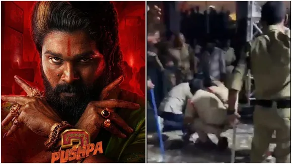 Security personnel give CPR to a boy who fainted after a large number of fans gathered at a theatre for the premiere show of Telugu film 'Pushpa 2', in Hyderabad, Wednesday night, Dec. 4, 2024.