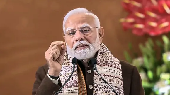 Prime Minister Narendra Modi addresses the gathering during the inauguration of the 'Ashtalakshmi Mahotsav' at the Bharat Mandapam, in New Delhi, Friday, Dec. 6, 2024.