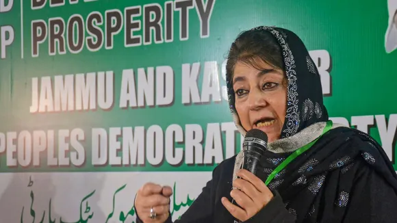 Peoples Democratic Party (PDP) President Mehbooba Mufti addresses the party's General Council meeting, at party headquarters in Srinagar, Saturday, Dec. 14, 2024.