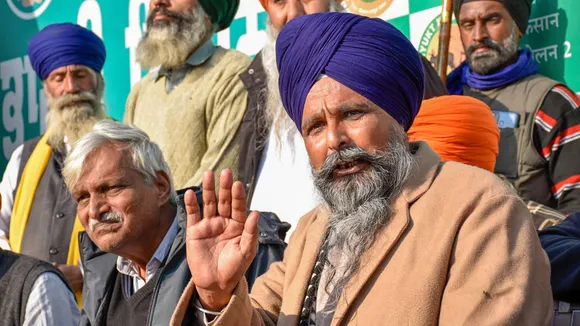 Punjab farmer leader Sarwan Singh Pandher addresses a press conference at the Shambhu Border, in Patiala district, Friday, Dec. 13, 2024.