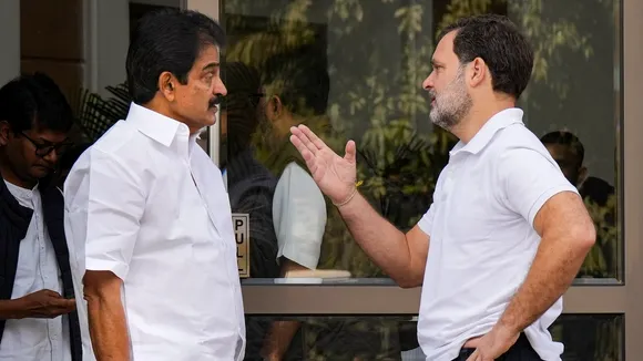 KC Venugopal and Rahul Gandhi at a meeting of Congress general secretaries and state in-charges in New Delhi on Wednesday, Feb 19, 2025.