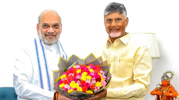 Union Home Minister Amit Shah and Andhra Pradesh Chief Minister N. Chandrababu Naidu during a meeting, in New Delhi on Wednesday, March 5, 2025.