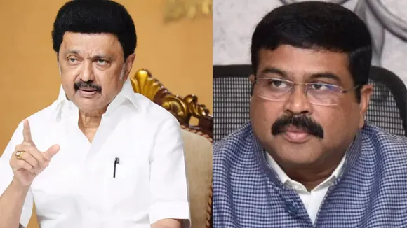 (L) MK Stalin (R) Dharmendra Pradhan