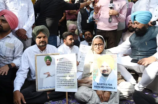 Sidhu Moosewala's parents sit outside Punjab Vidhan Sabha complex to seek justice for son