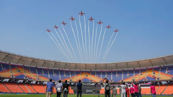 IAF's Surya Kiran aerobatic team rehearses for air show ahead of Cricket World Cup final