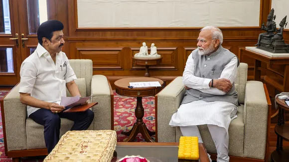 Prime Minister Narendra Modi with Tamil Nadu Chief Minister MK Stalin during a meeting, in New Delhi.